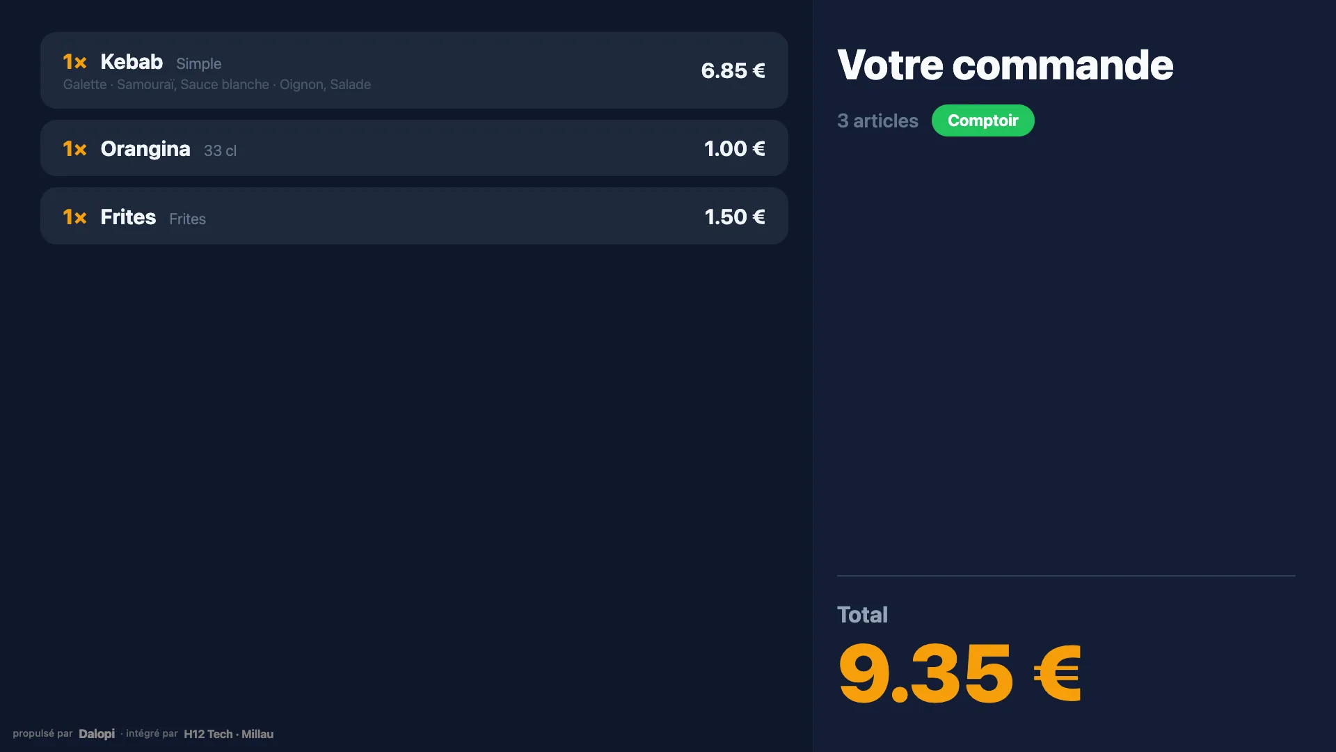 L'écran client pendant la commande
