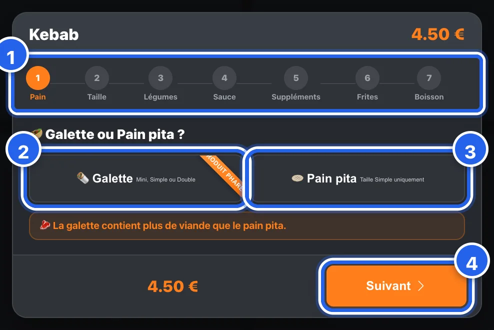 Étape « Pain » de l'assistant de la borne