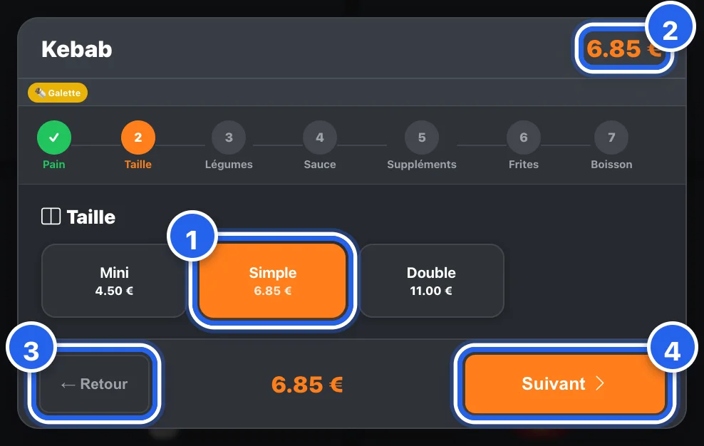 Étape « Taille » : Mini, Simple ou Double