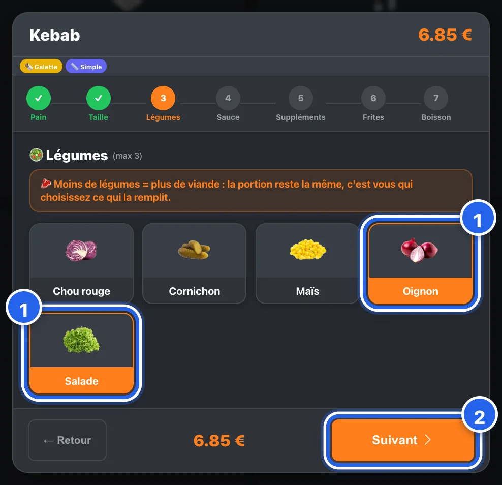 Étape « Légumes »
