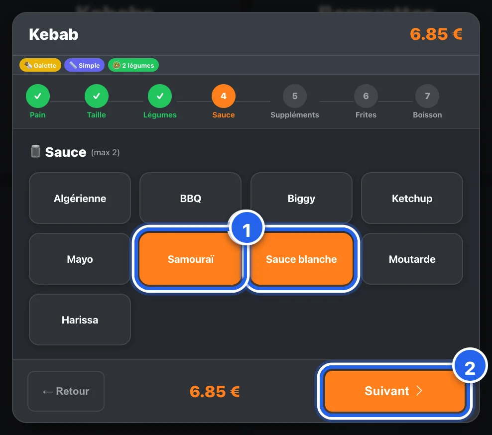 Étape « Sauces »