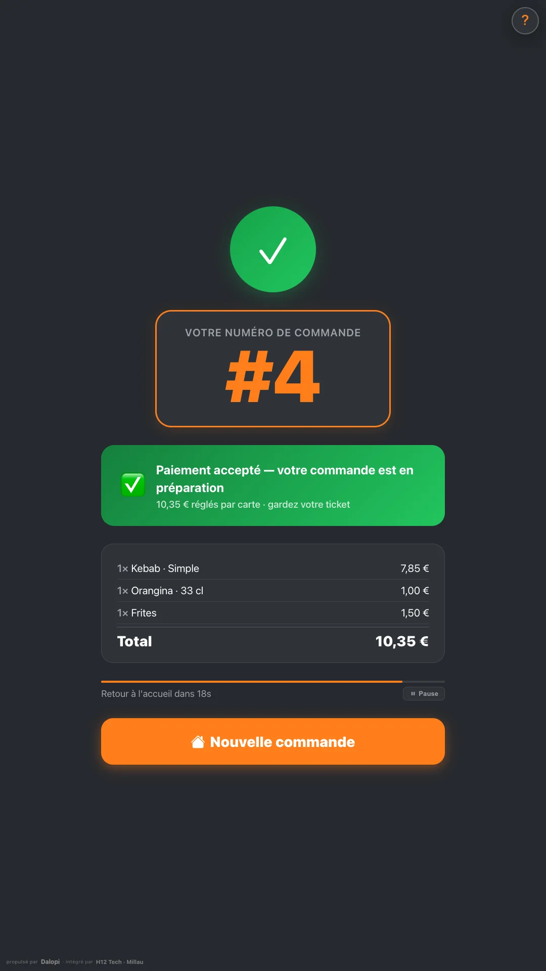 Paiement accepté : le numéro de commande en grand