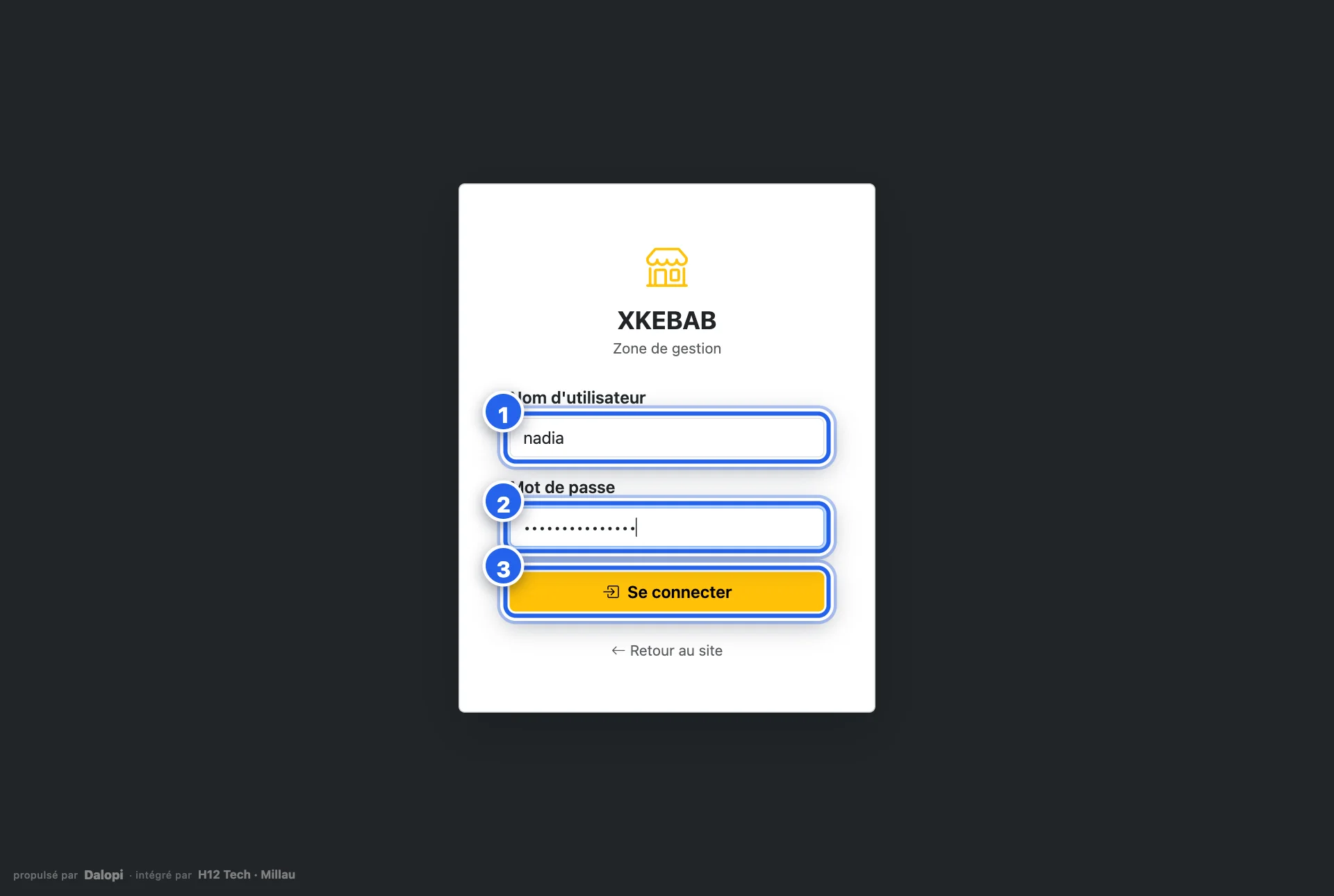 La page de connexion du back-office