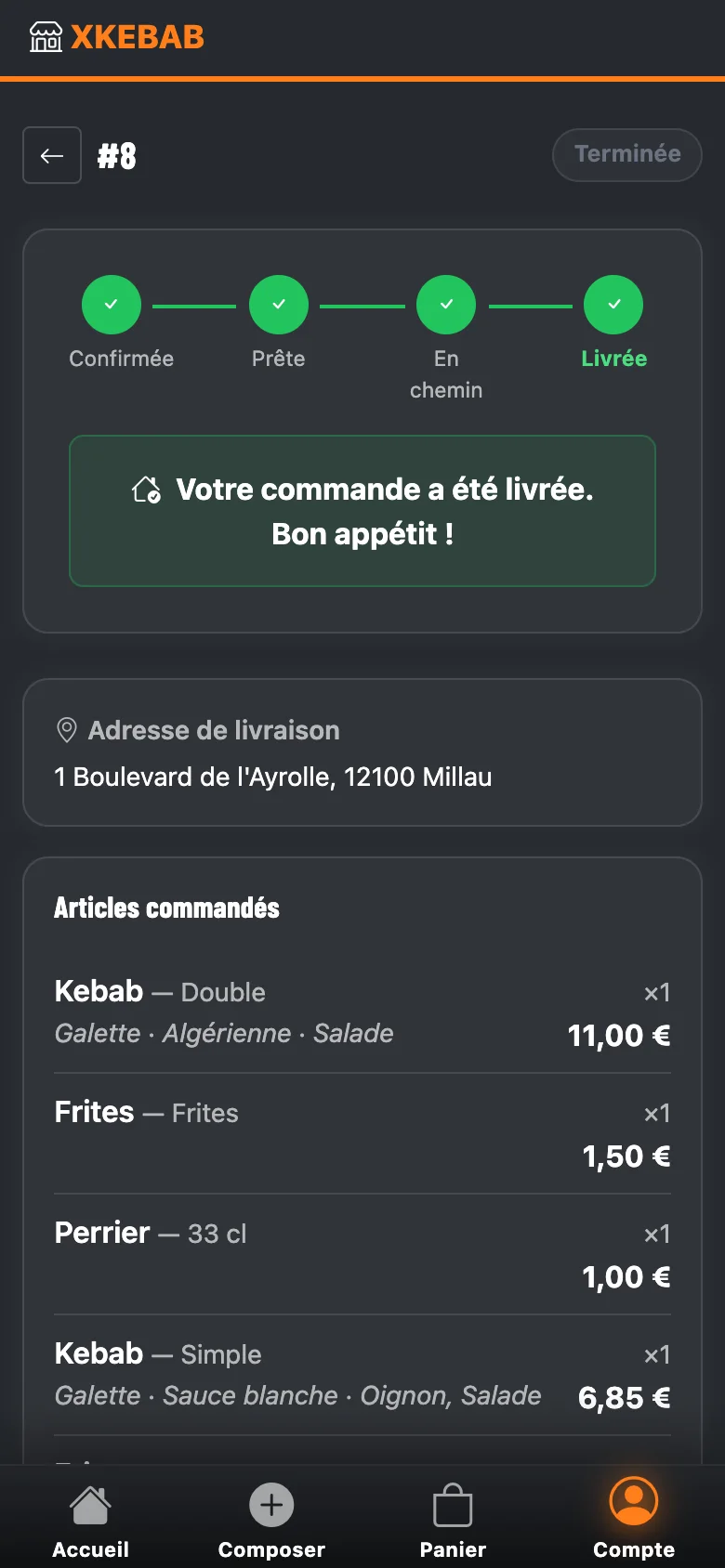Le suivi en direct, de « Confirmée » à « Livrée »
