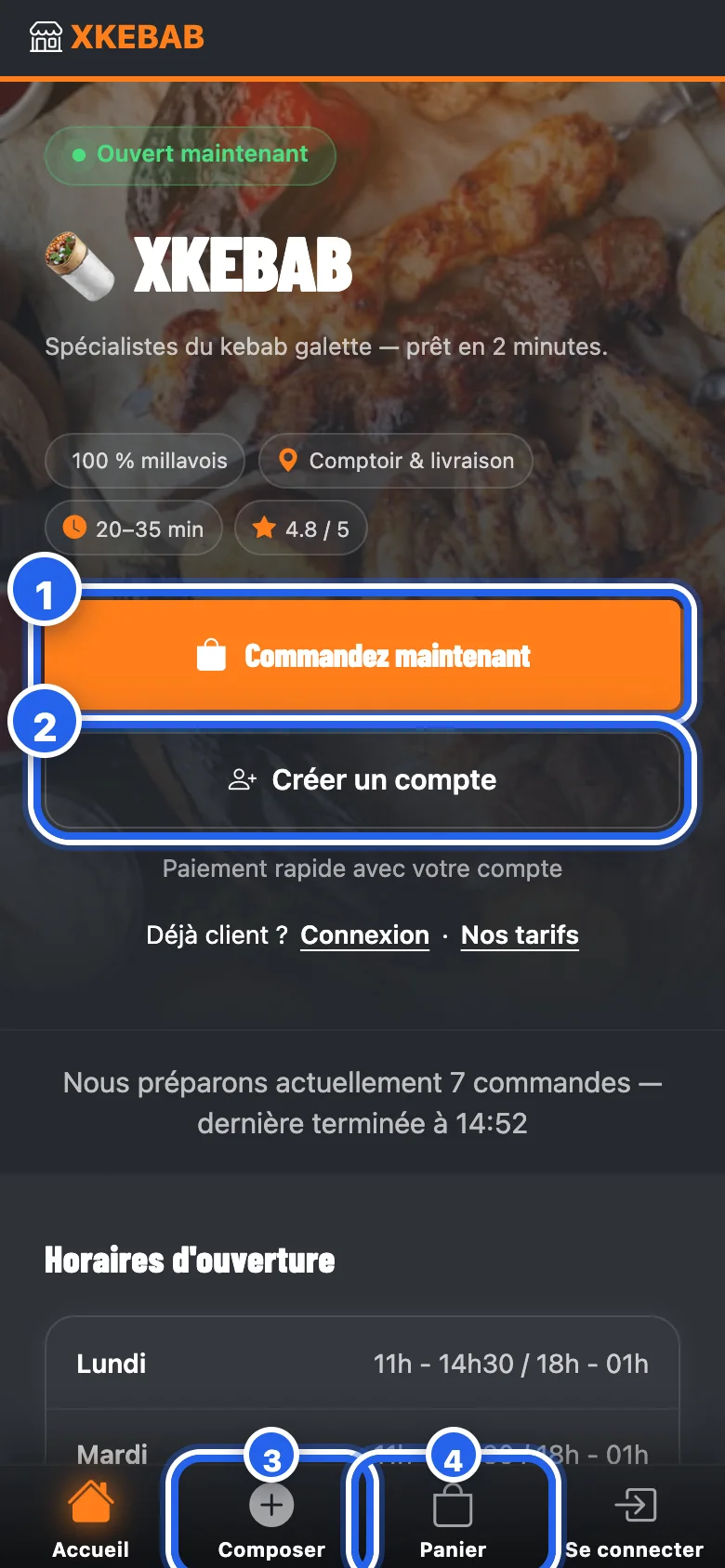 L'accueil du site sur téléphone