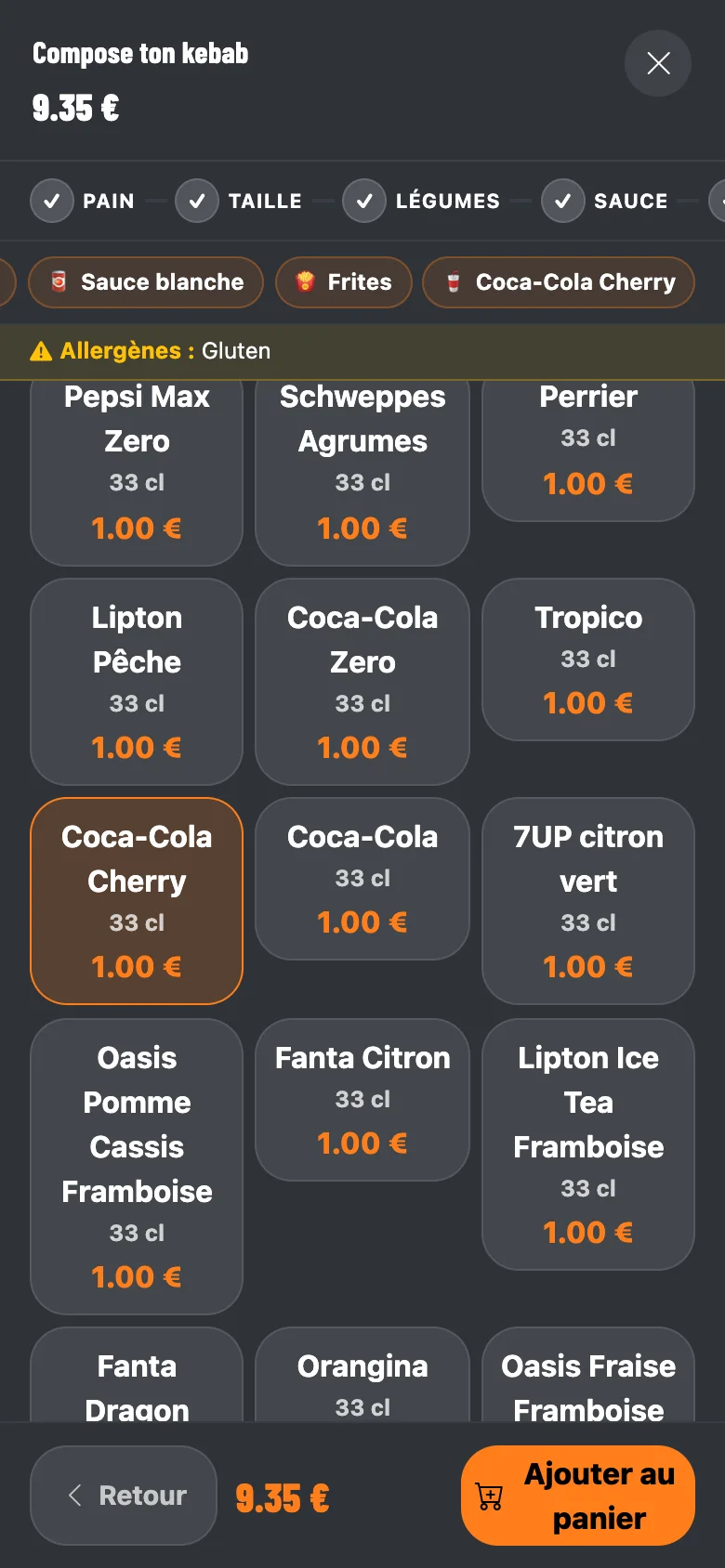 La boisson, puis « Ajouter au panier »